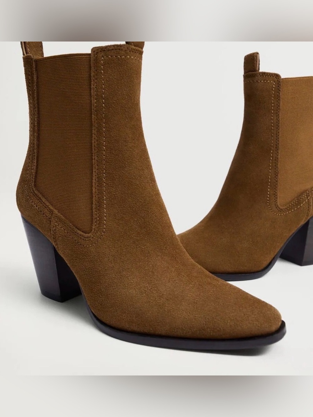New Mango Women’s Brown Suede Leather Block Heel Ankle Boots 3.25” Sz 37